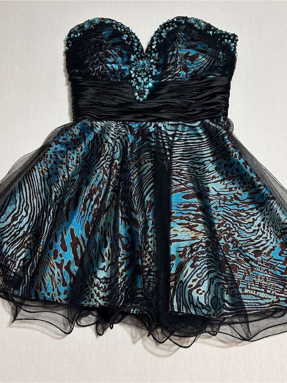 Teal and Black Strapless Party Dress for Girls